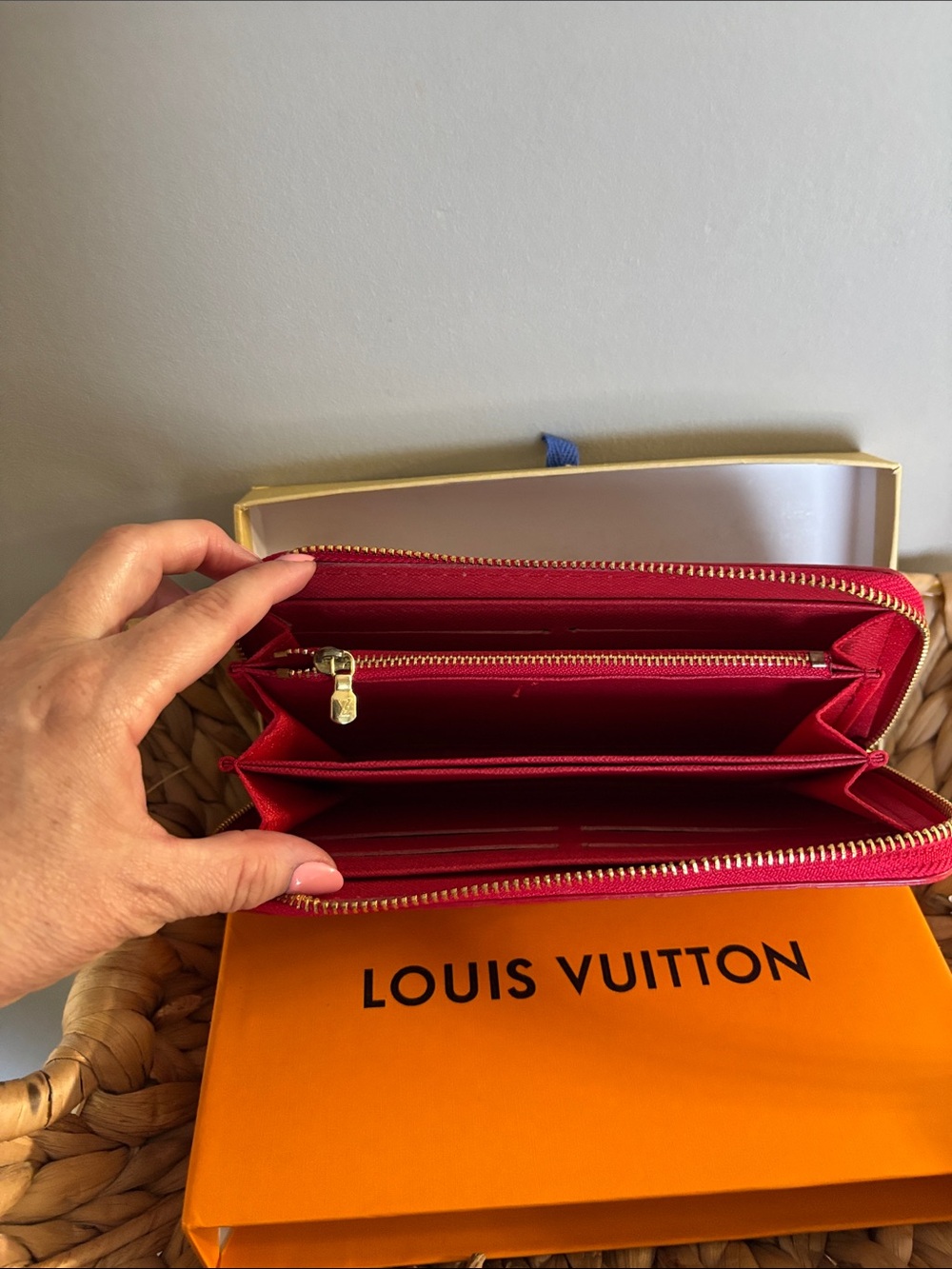Louis Vuitton Red Embossed Monogram Zip Wallet - Picture 2 of 3